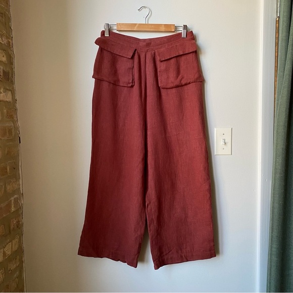 Samantha Pleet Rust Wide-Leg Linen Pants size 10 - Picture 8 of 8